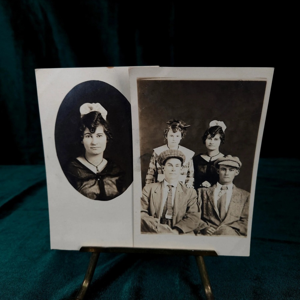 1917 Real Photo Postcard RPPC Family Portrait Vintage Antique Lot of 2